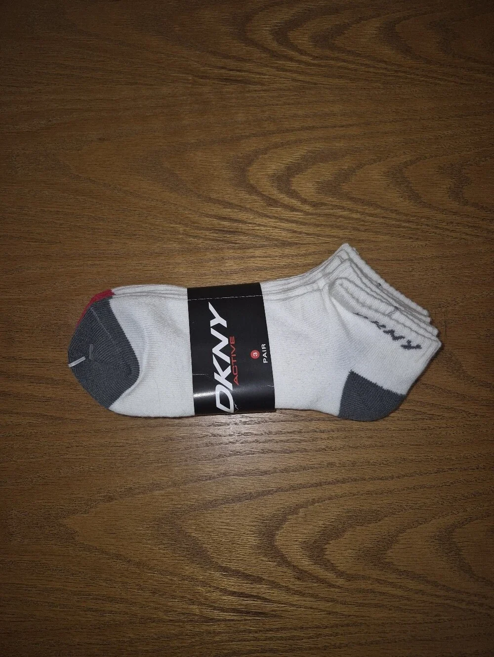 DKNY White With Black, Gray & Red No-Show Athletic Socks - 3 Pack